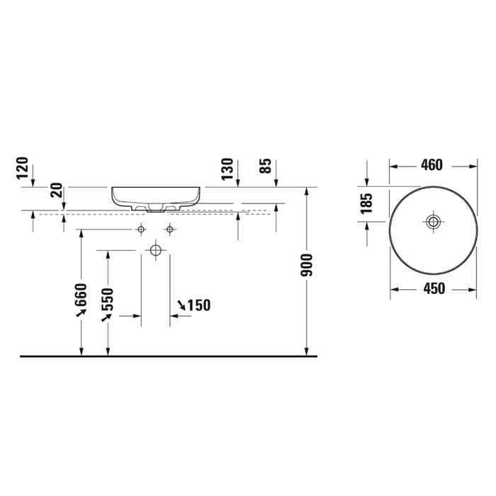 Duravit Vitrium Раковина 46см., накладная, без отв., круглая, без перелива, цвет: белый матовый