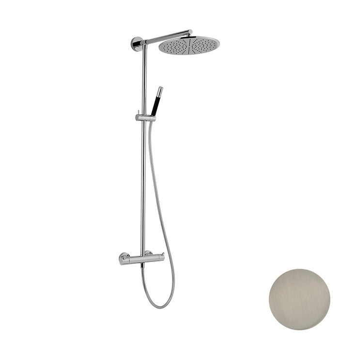 Cisal Less New Настенная душевая система: смеситель для душа, термостатический, верхний душ, ручной душ с держателем и шлангом, цвет: Nichel  Spazzolato