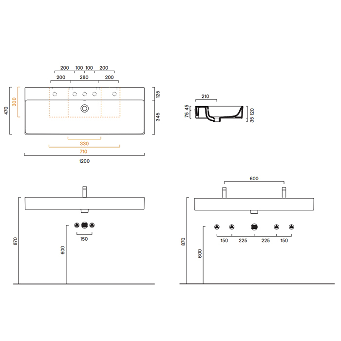 Catalano Premium Раковина 120x47см, с 1 отв., цвет: белый матовый