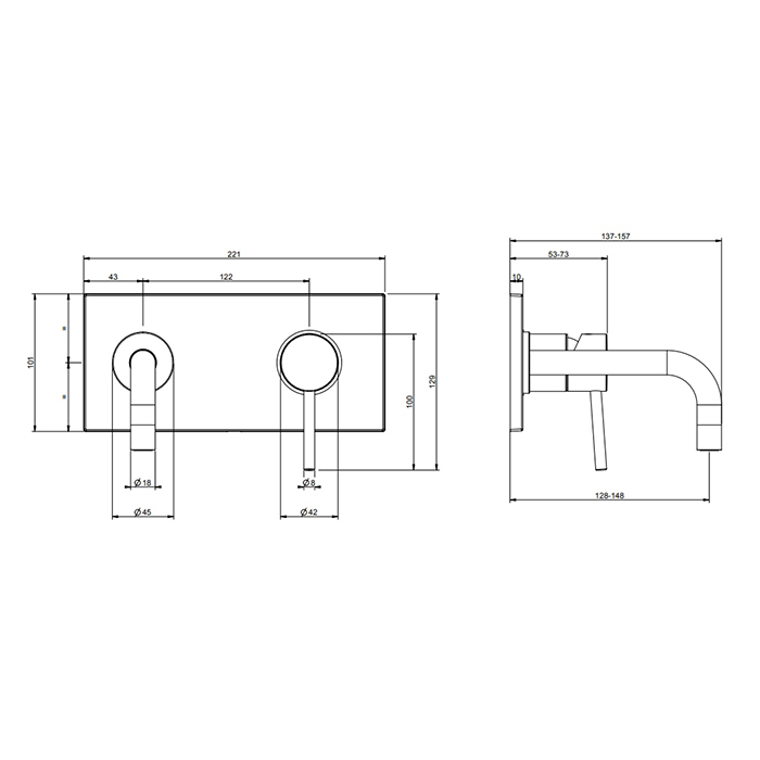 Gessi Emporio  Via tortona Смеситель для раковины, встраиваемый, излив: 14.6см., цвет: Finox Brushed Nickel