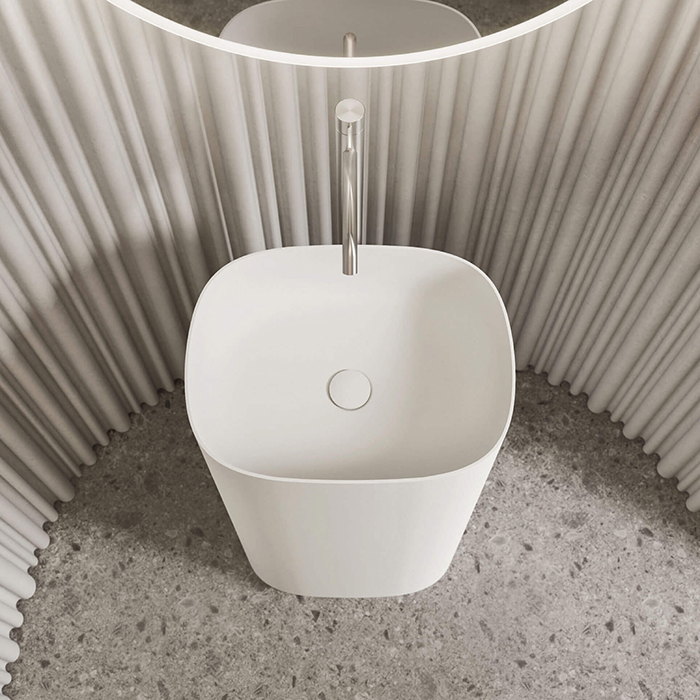 NOORTH milldue edition TUBE Раковина 48х38xh87 напольная из Ceramilux, слив в стену, без отв., без перелива, цвет: белый матовый