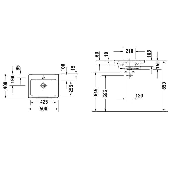 Duravit D-Neo Раковина 50x40см., подвесная, 1 отв., цвет: альпийский белый