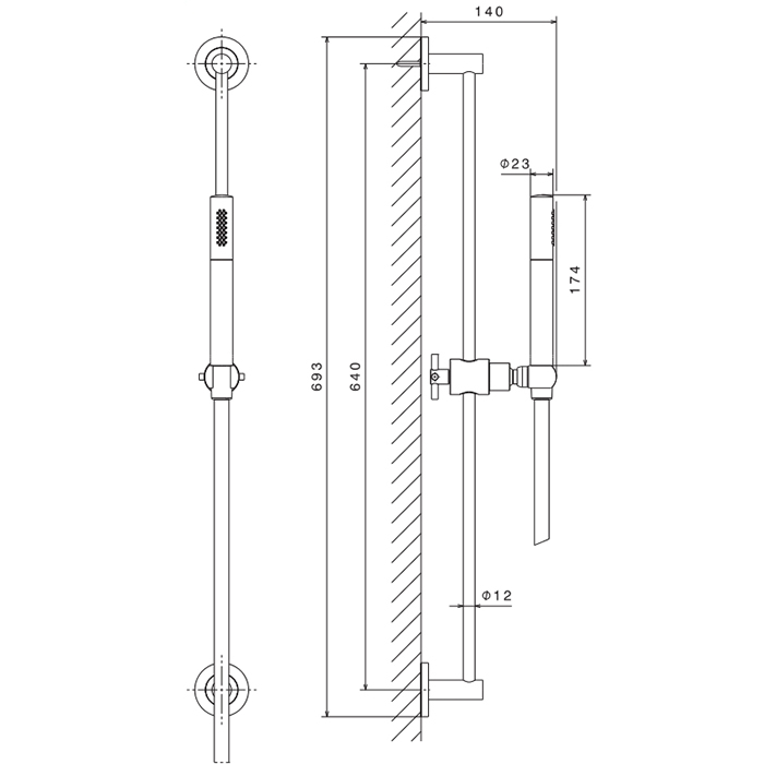 Newform Blink Душевой гарнитур: штанга, ручной душ из латуни, шланг 150 см, цвет: черный матовый