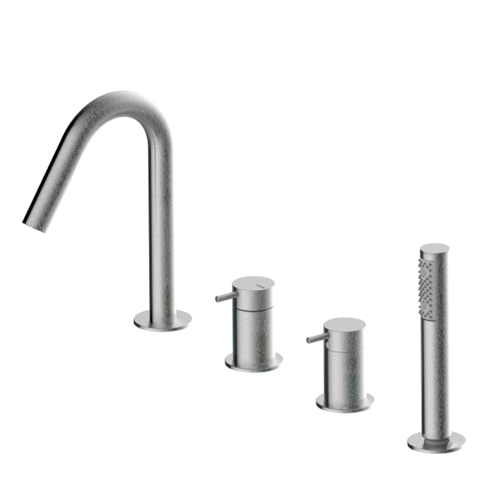 Bossini Nobu Комплект на борт ванны на 4 отверстия, с выдвижным ручным душем, шлангами и противовесом, цвет: нержавеющая сталь