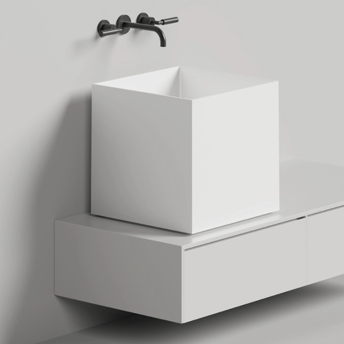 Salini Armonia Square 03 Раковина накладная 45х45х45см., без отв., мат-л: S-Stone, цвет: белый матовый