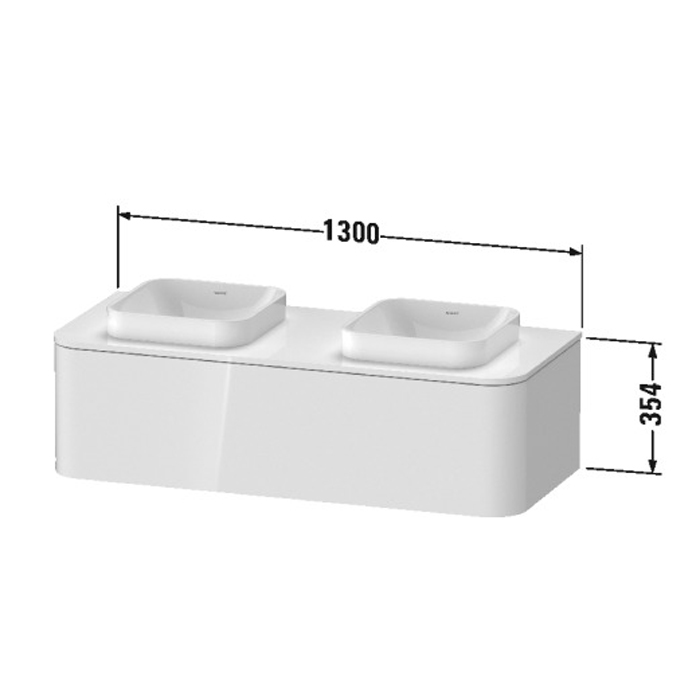 Duravit Happy D.2 Plus Тумба подвесная 130x55х35.4см, с 2 раковинами и 1 ящиком, цвет: белый глянцевый