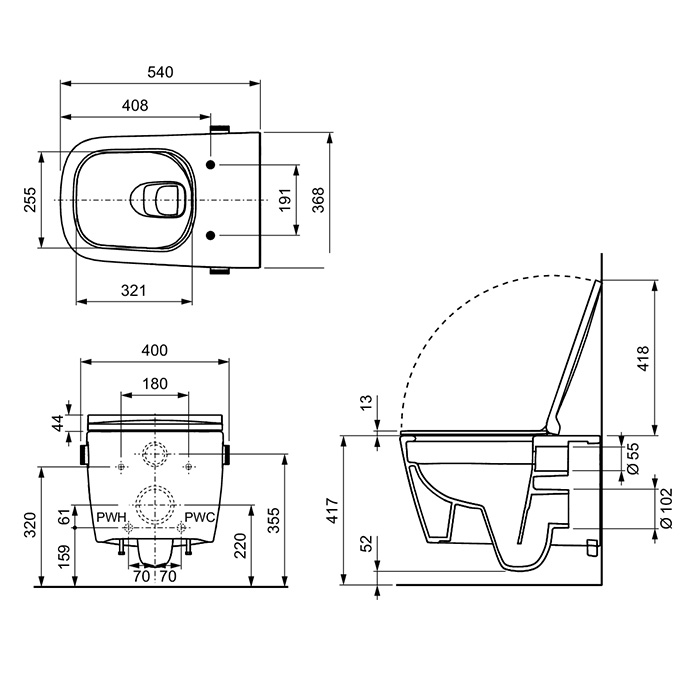 TECEneo Унитаз-биде 54х36см, подвесной, безободковый, смыв Tornado, сиденье slim, цвет: белый