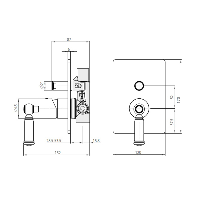 Bossini Liberty Смеситель для душа, встраиваемый, с девиаторм 2 направления, цвет: никель матовый