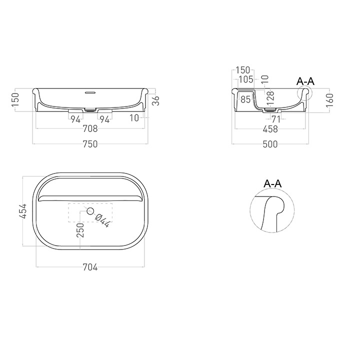 Salini Opera Раковина 75х50х16см., накладная, 3 отв., S-Stone, цвет: белый матовый