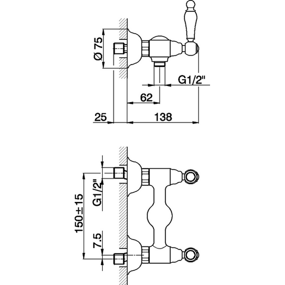 CISAL Arcana Toscana Смеситель двухвентильный настенный для душа, цвет: хром 