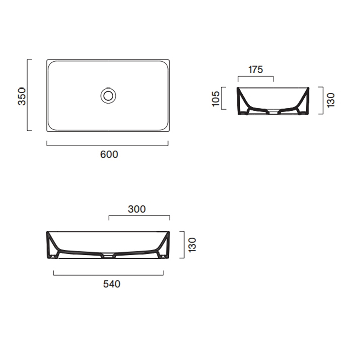 Catalano Premium Раковина 60x35см накладная, без отв., цвет: Cemento Satinato