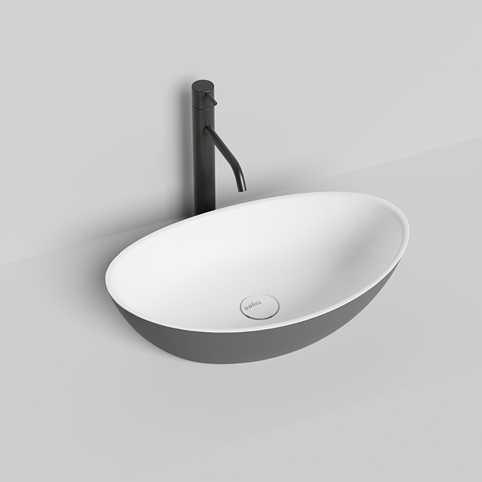 Salini Noemi Раковина накладная 56х34х15см., без отв. под смес, без перелива, мат-л: S-Stone, матовый, цвет: RAL 9011