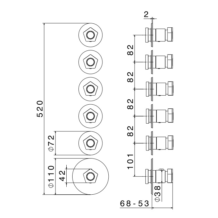 Newform ParkLE Смеситель для душа, встраиваемый, термостатический, на 5 потоков, цвет: PVD glossy gold/черный матовый