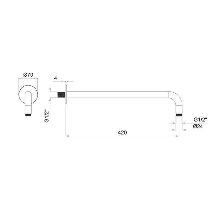 Almar Arms Кронштейн для верхнего душа, настенный 42см., с круглым отражателем, цвет: латунь брашированная PVD