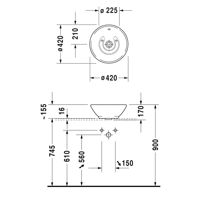 Duravit Bacino Раковина 42см., без отв., цвет: белый