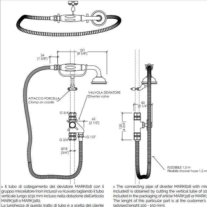 Devon&Devon Ручной душ с переключателем и держателем с белой ручкой, цвет: хром