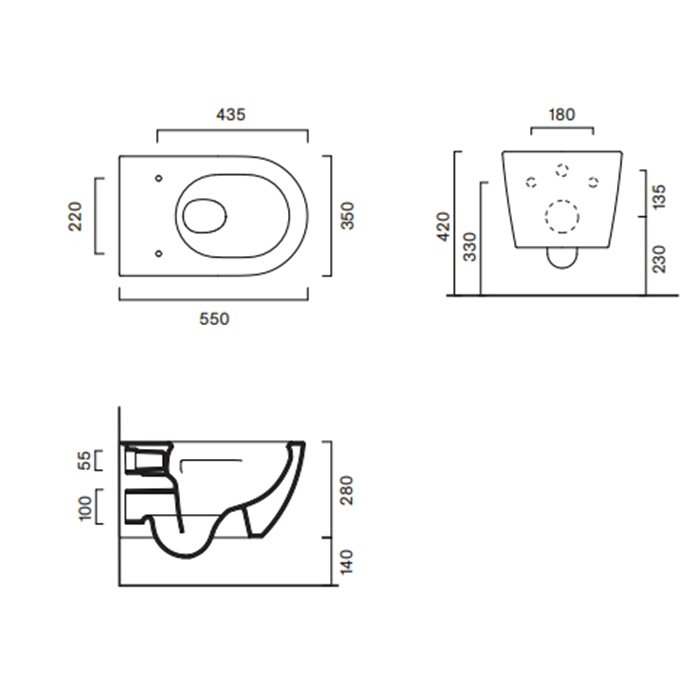 Catalano Sfera Унитаз подвесной 55х35см, безободковый, смыв Tornado, покрытие Twinglaze+, цвет: Cemento Satinato
