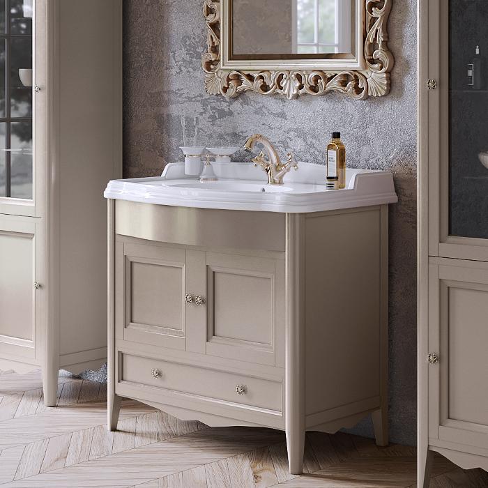 TW Veronica, База с раковиной Simas AR864bi*1 90x56см, с 1отв., 2 распашные дверки+1 выдв.ящик,  доводч. Blum, ручки: Riflesso бронза, напольная, цвет: TORTORA