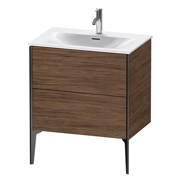 Duravit XViu Тумба подвесная 71x48x59.1см, с раковиной, 2 ящика, цвет: walnut dark/черный матовый