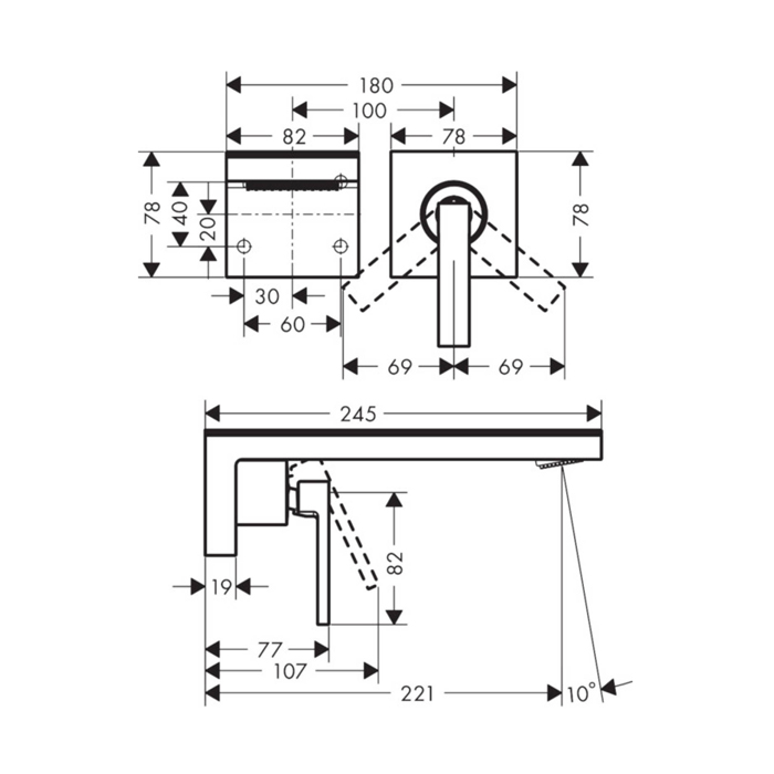 Axor MyEdition Смеситель для раковины, настенный, на 2 отв, излив 245мм., внешняя часть, цвет: черный/черный орех