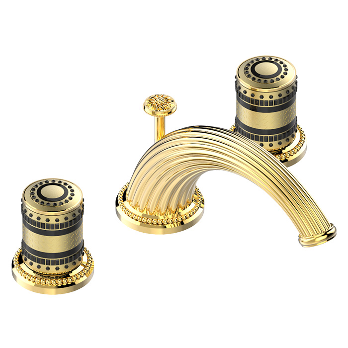 THG Monte Carlo porcelaine or Смеситель для раковины, с 3 отв., с донным клапаном, цвет: золото