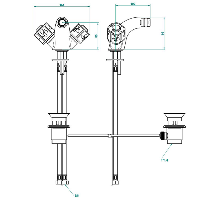 THG CAPUCINE VERT DECOR PLATINE Смеситель для биде на 1 отверстие, с донным клапаном, декор платина/зеленый, цвет: хром