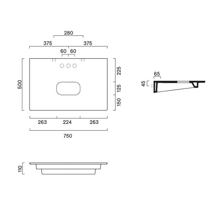 Catalano Столешница керамическая 75x50см, с отверстием , цвет: белый глянцевый