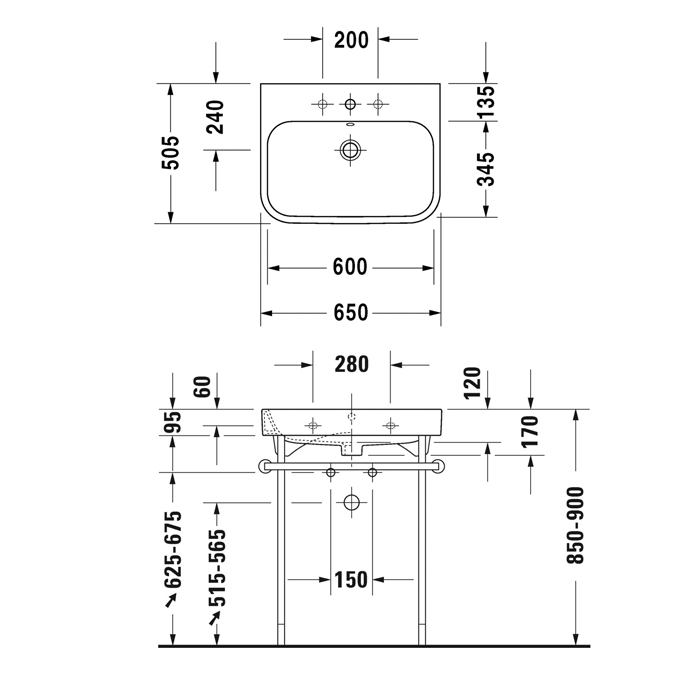 Duravit Happy D.2 Раковина подвесная, 65x50.5 см, 3 отв., с переливом, цвет: белый