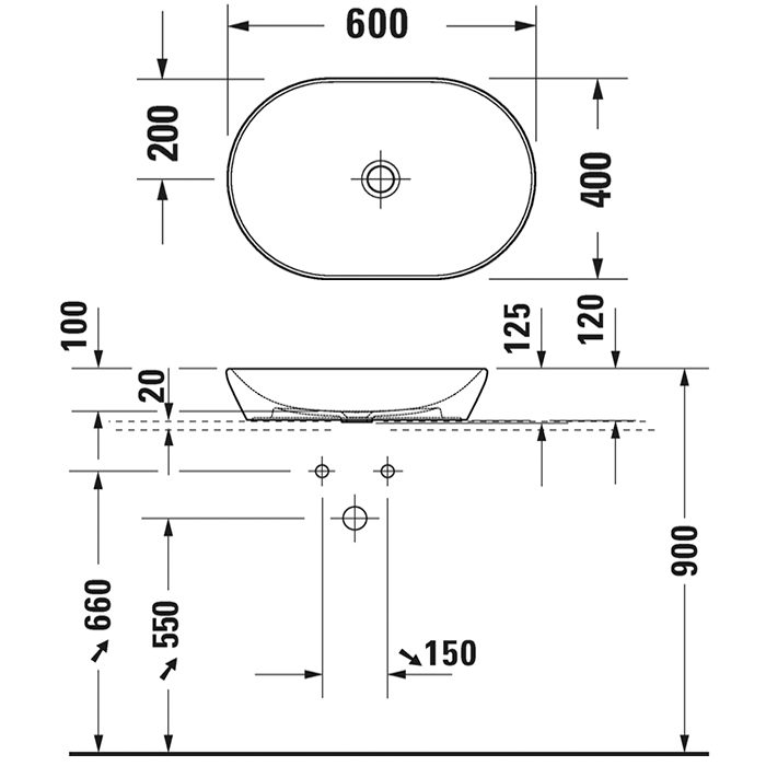 Duravit D-Neo Раковина 60х40см., накладная, без перелива, без отв., цвет: белый