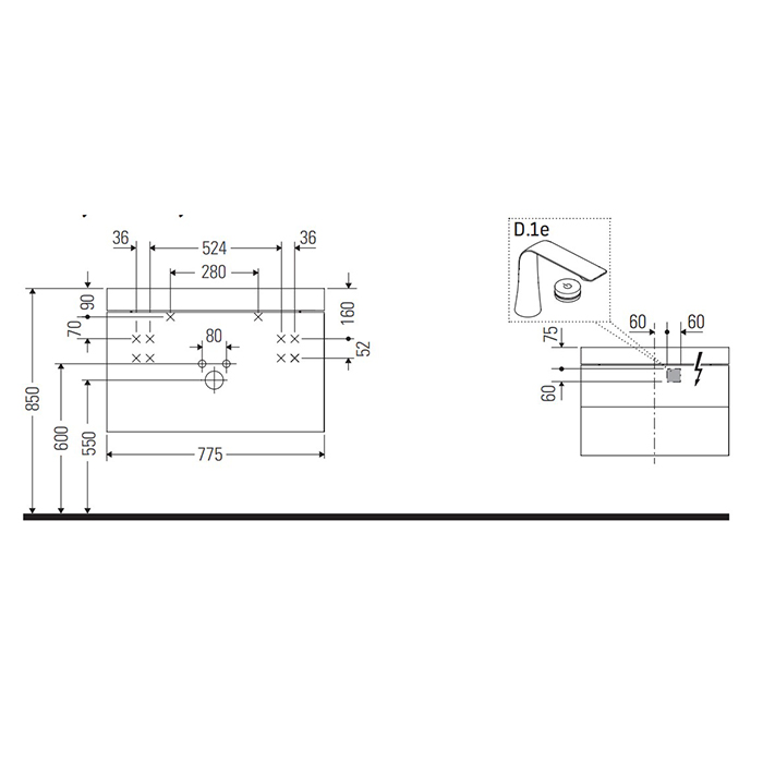 Duravit Happy D.2 Plus Тумба подвесная c-shaped с умывальником 77.5х49х46.8см, с 1 отв под смесит, 2 ящика, выпуск и сифон в комплекте, цвет: белый глянцевый