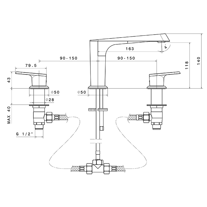 Newform Nio Смеситель для раковины, 3 отв., цвет: черный матовый