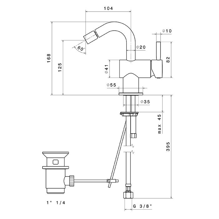 Newform Blink Смеситель для биде, 1 отв., с донным клапаном, цвет: PVD brushed pale gold