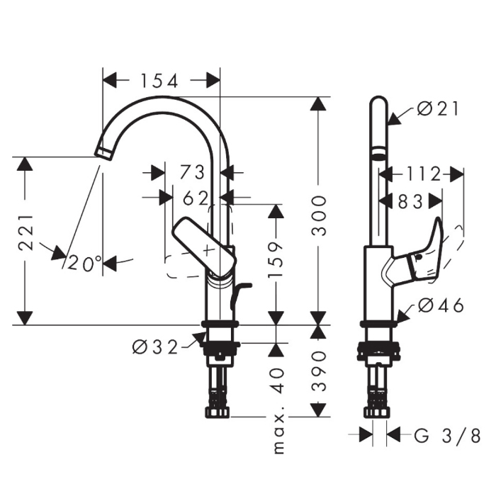 Hansgrohe Logis Смеситель для раковины, 1 отв., с донным клапаном, цвет: черный матовый