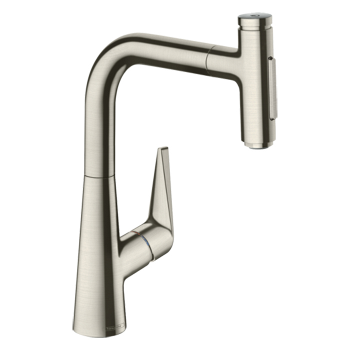 Hansgrohe Talis Смесиетель для раковины, на 1 отв., с выдвижным изливом, цвет: сталь