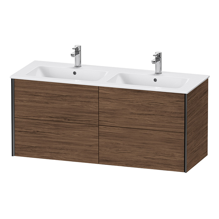 Duravit XViu Тумба подвесная 128x48x56см, с двойной раковиной, 4 ящика, цвет: walnut dark/черный матовый