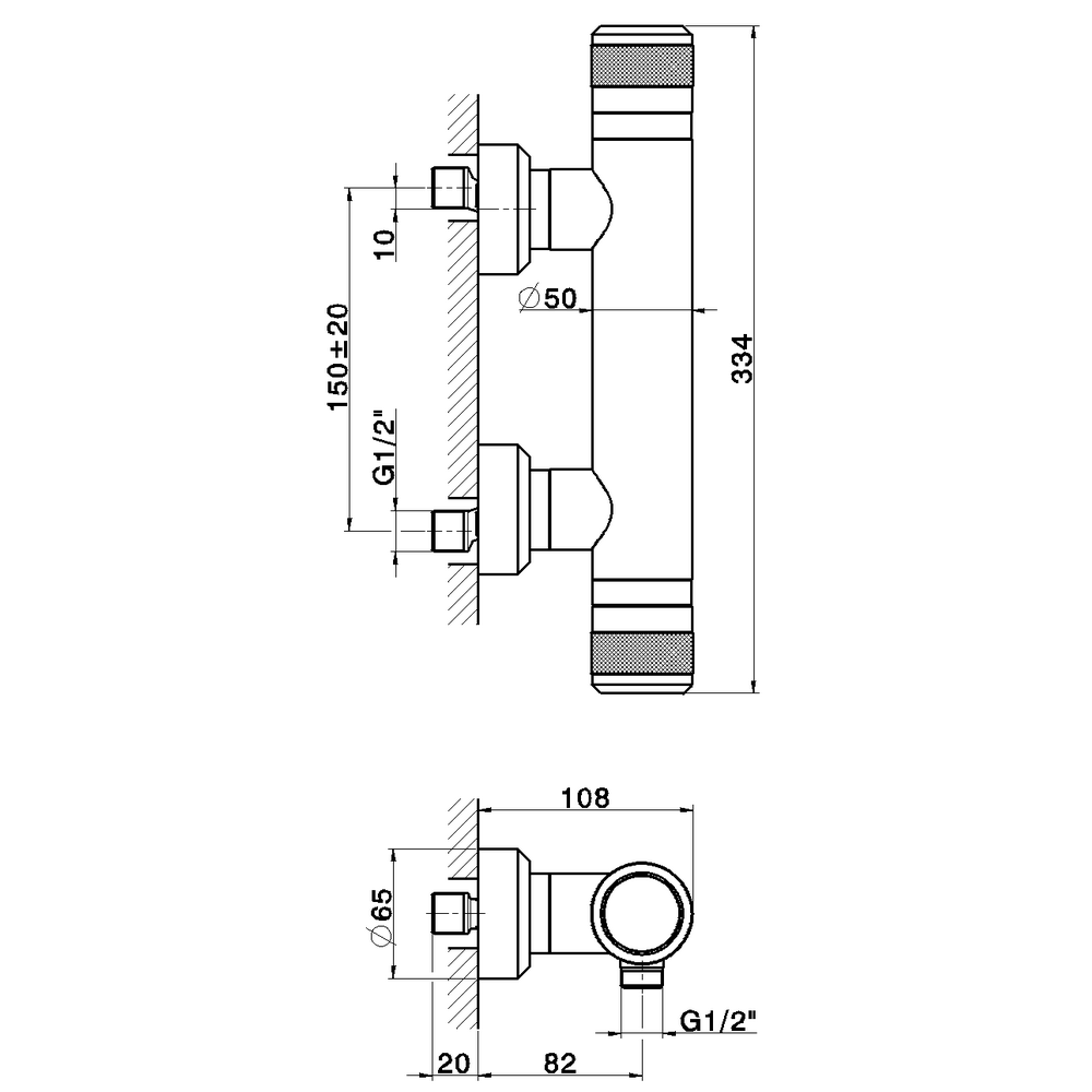 HUBER Chronos Смеситель термостатический настенный для душа, цвет: хром
