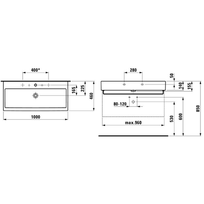 Laufen Living City Раковина 100х46х14 см, 2 отв., цвет: белый