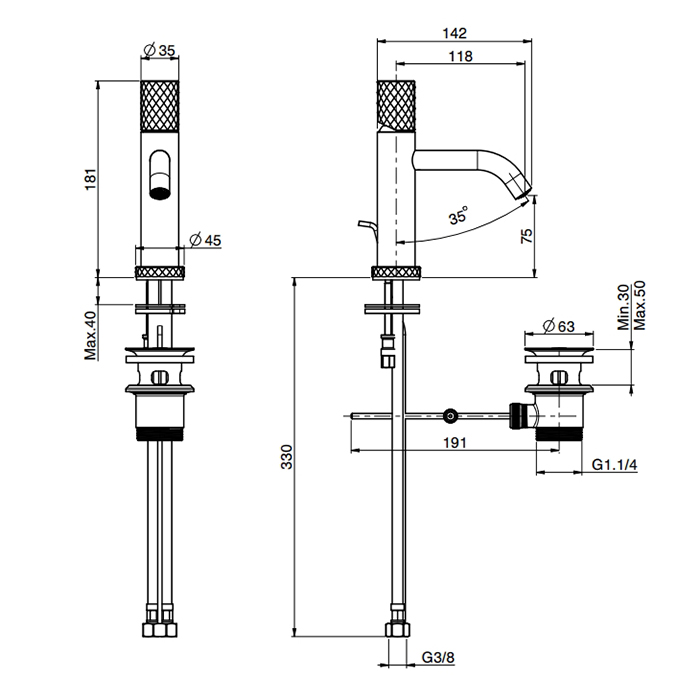 Fima Carlo Frattini Spillo Tech Смеситель для раковины, на 1 отв., XS, с донным клапаном, цвет: черный матовый