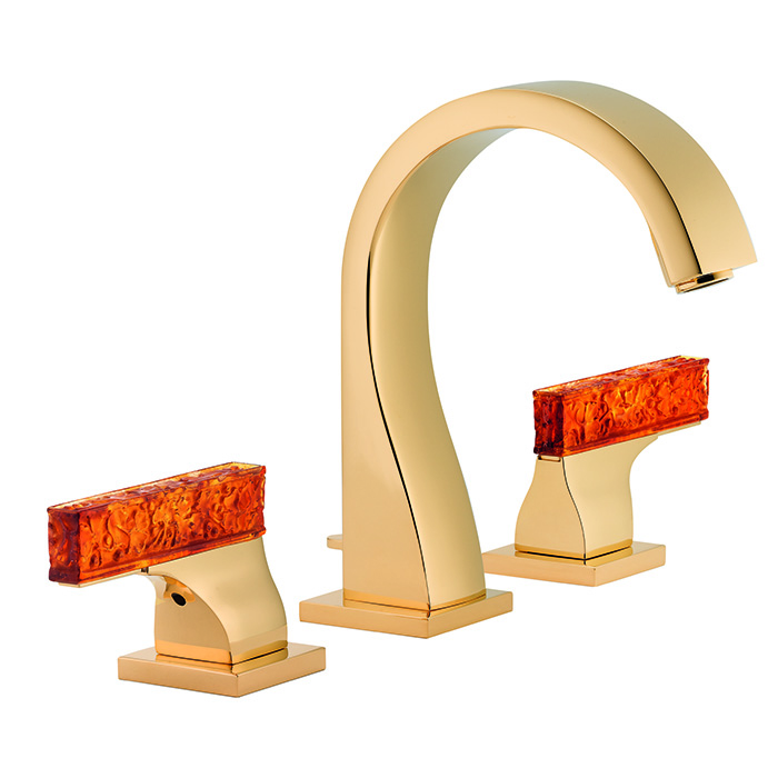 THG Ginkgo Смеситель для раковины, 3 отв., цвет: золото/хрусталь