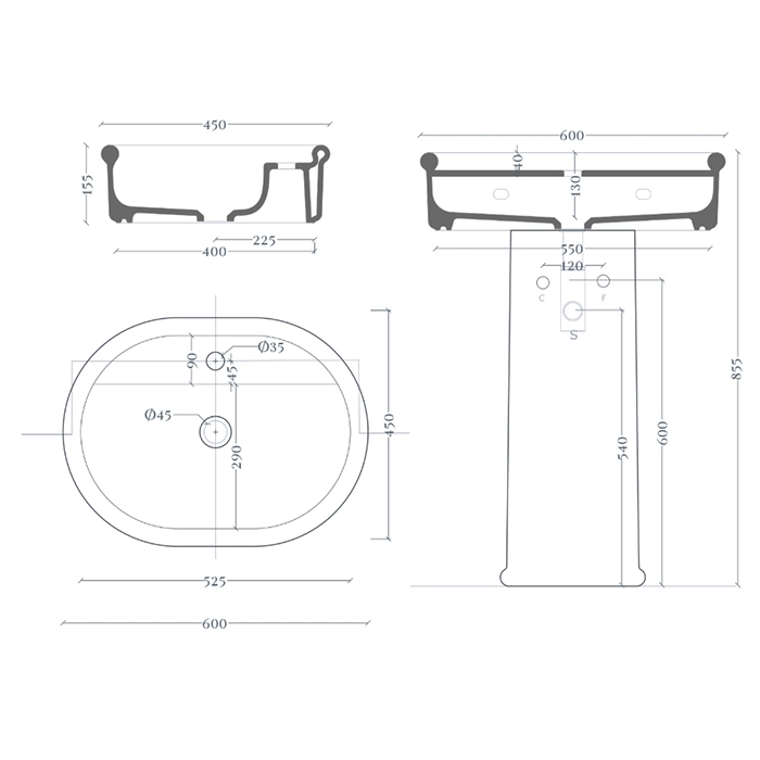Artceram Brera Раковина накладная 60x45х15см., без отв., цвет: белый глянцевый