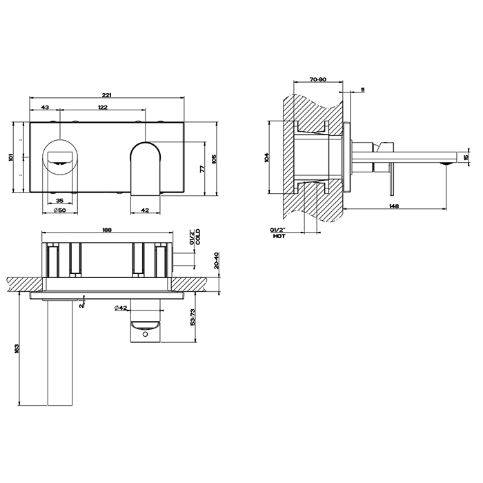 Gessi Emporio Via manzoni Смеситель для раковины, встраиваемый, излив: 14,8см., цвет: Finox Brushed Nickel