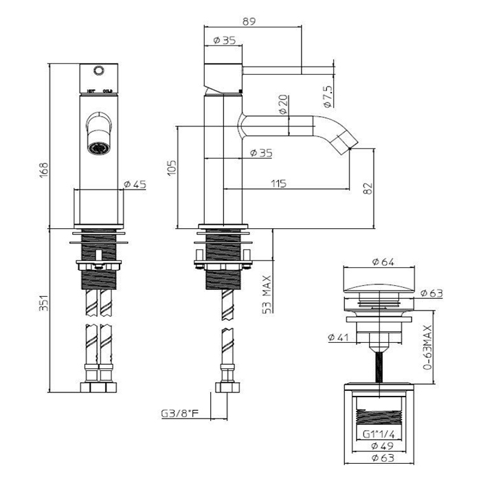 Bossini Teo M Смеситель для раковины, 1 отв., с донным клапаном, цвет: никель шлифованный