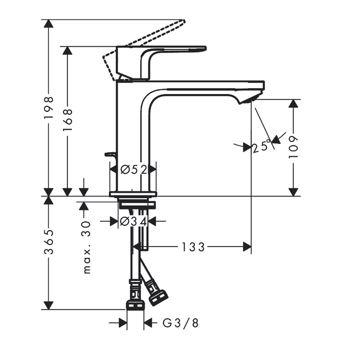 Hansgrohe Rebris E Смеситель для раковины, 1 отв., с донным клапаном, цвет: хром