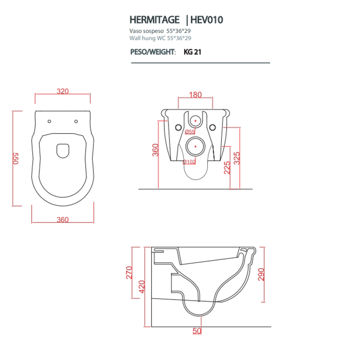 Artceram HERMITAGE Унитаз подвесной 36х55 см, цвет: белый