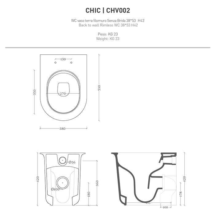 Artceram Chic Унитаз напольный Rimless 38x53 см, цвет: матовый белый