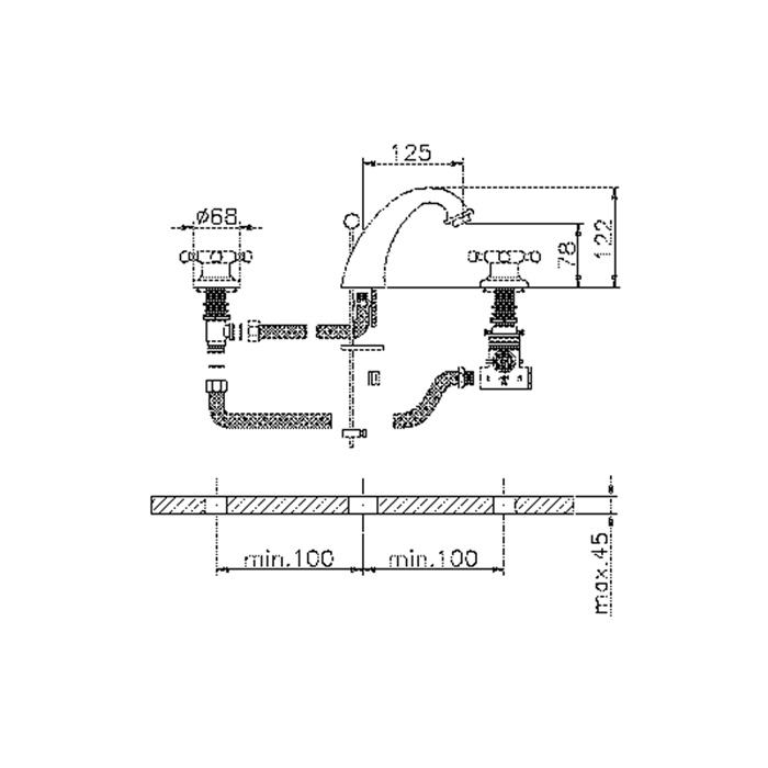 HUBER Victorian Смеситель термостатический для раковины на 3 отверстия с донным клапаном, цвет: бронза