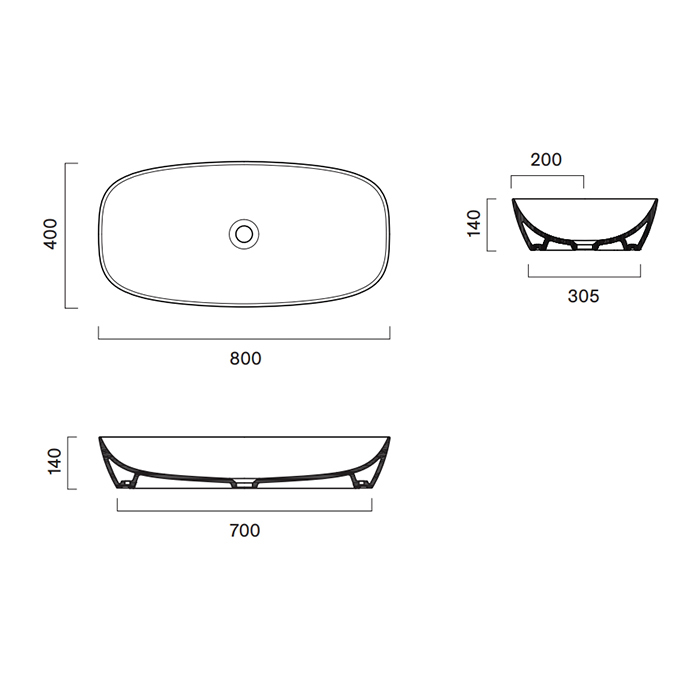 Catalano Alvea Раковина 80x40см накладная, без отв., цвет: Sabbia Satinato
