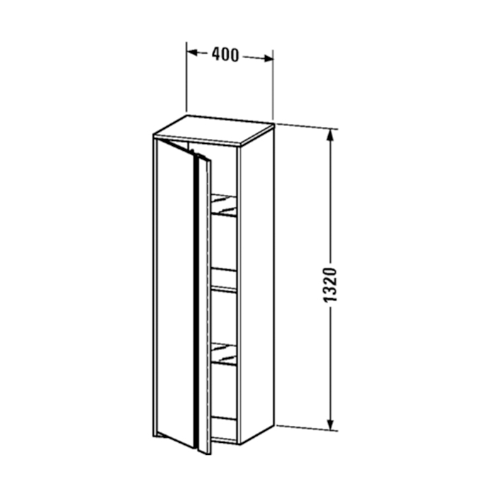 Duravit Ketho Шкаф высокий 40х36х132см., 1 дверца петли справа, 2 стеклянные полки, 1 деревянная полка, подвесной, цвет: белый глянцевый