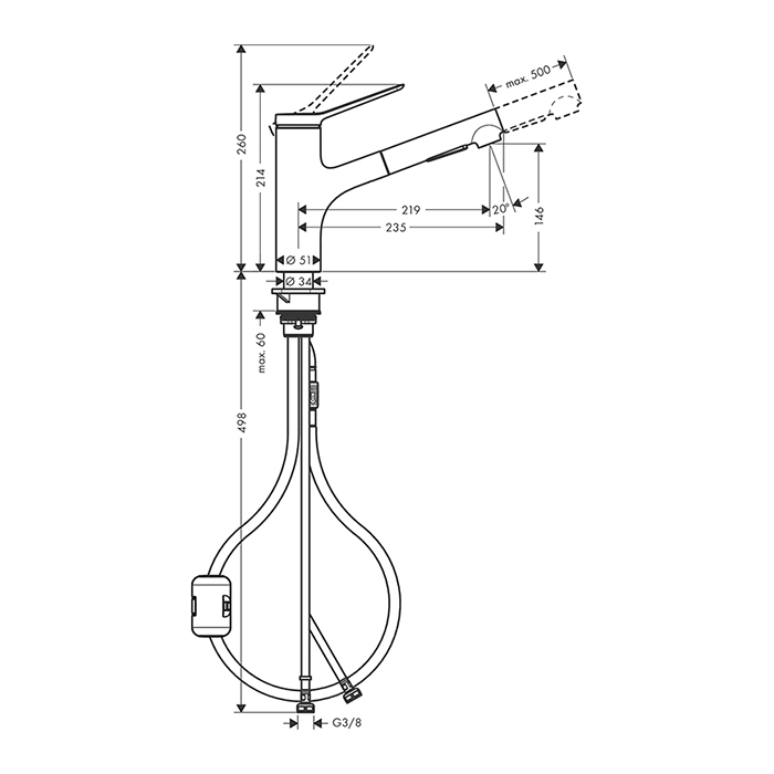 Hansgrohe Zesis M33 Смеситель для кухни, 1 отв., с вытяжным душем, цвет: черный матовый