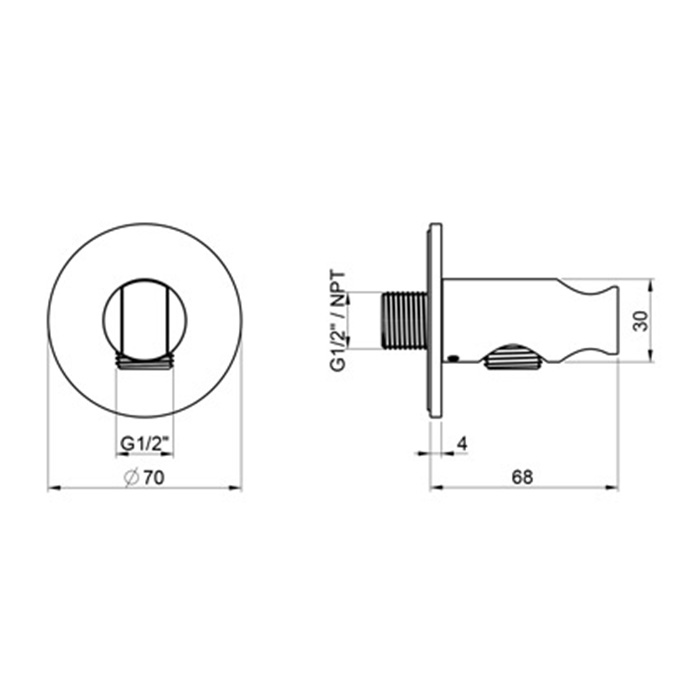 Almar 316 Stainless Steel Вывод из стены, с держателем для ручного душа, цвет: нержавеющая сталь брашированная AISI 316